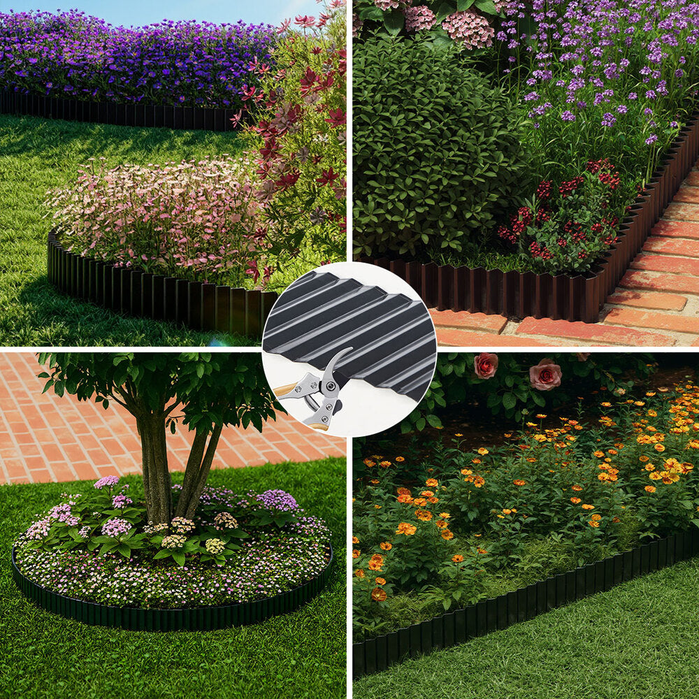 Livsip Garden Edging 20mx15cm Lawn Edge Border Fence Steel Black