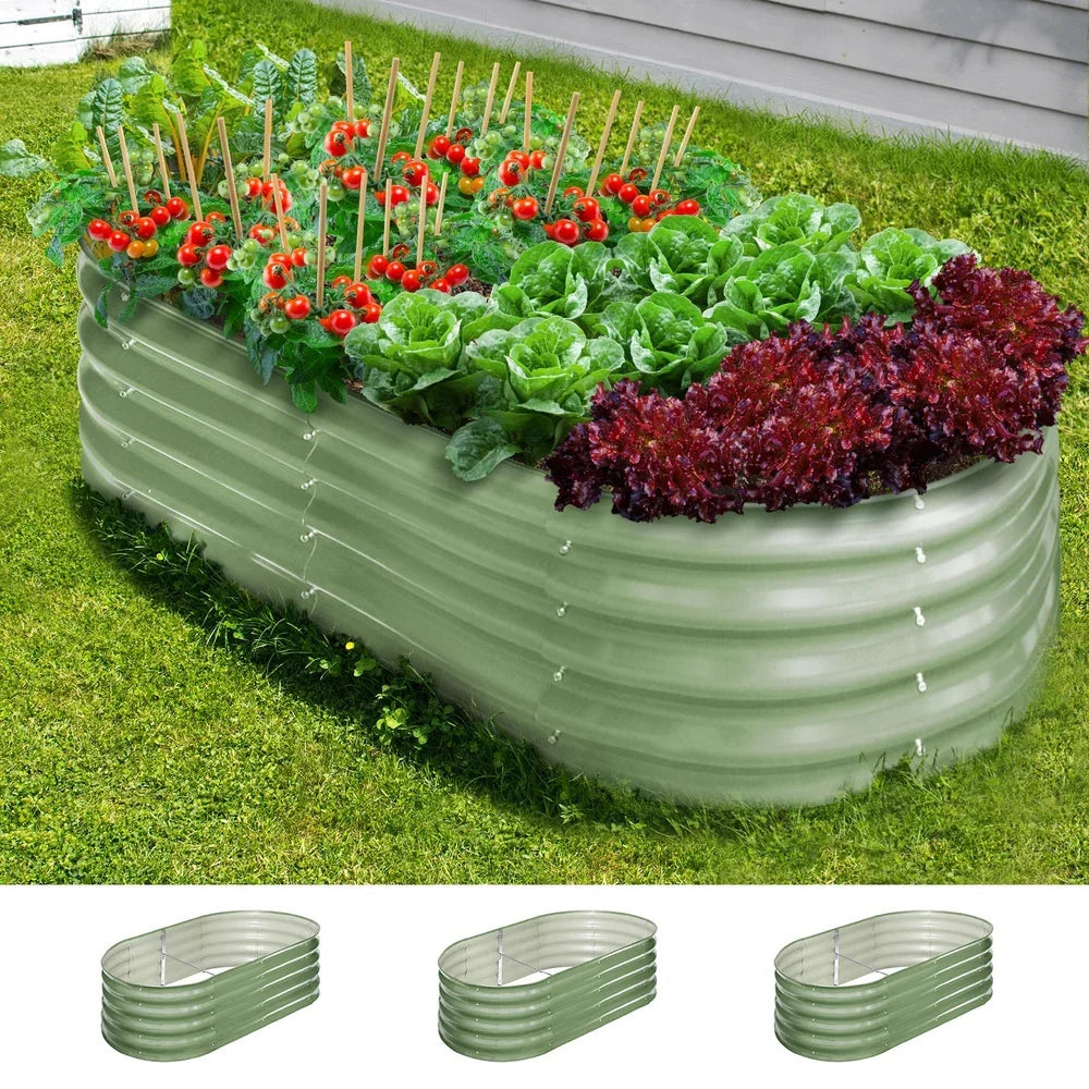 3x Garden Bed 160x80x42cm Planter Box Raised Container Galvanised Green