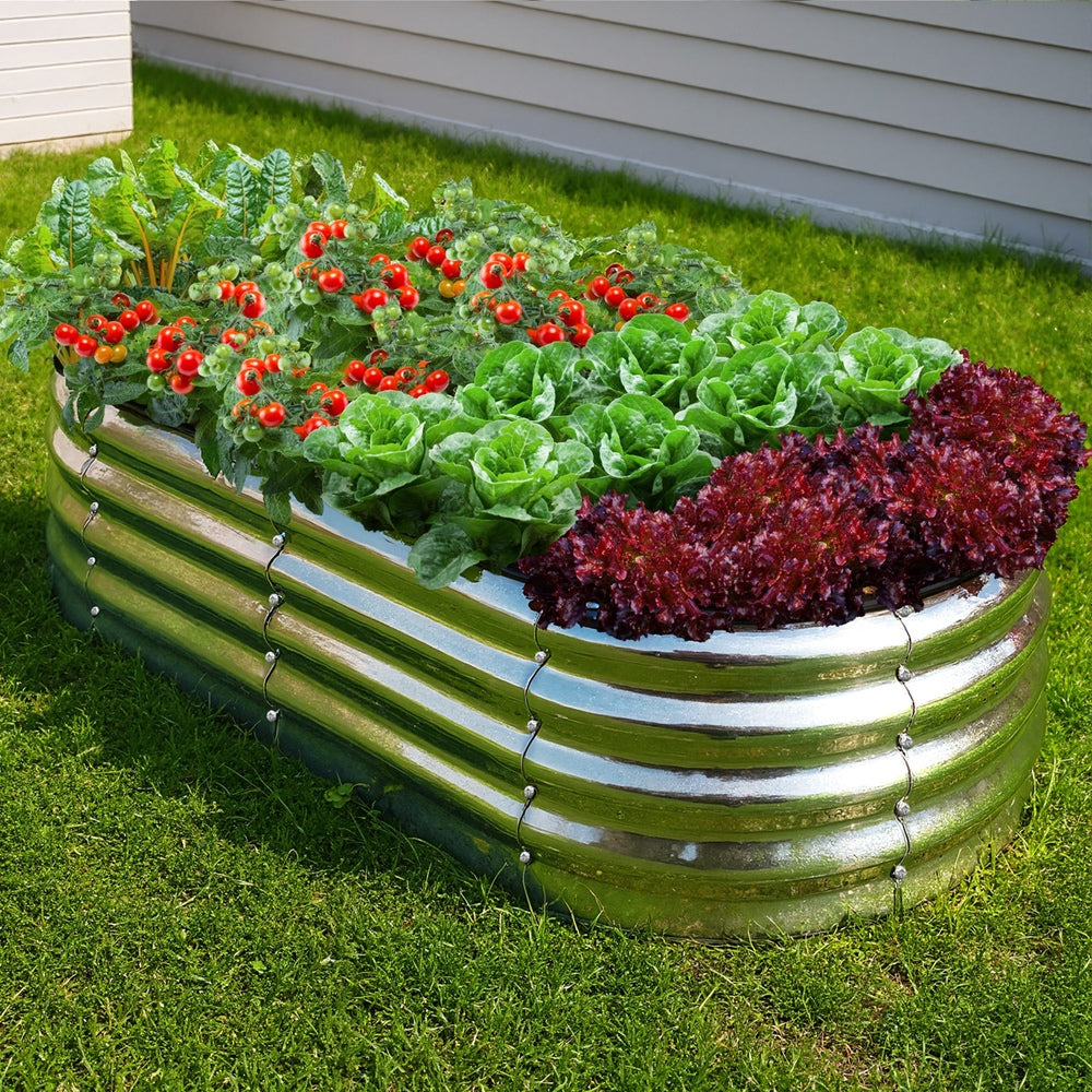Livsip Outdoor Garden Bed Oval Galvanised Steel 160x80x42cm Silver