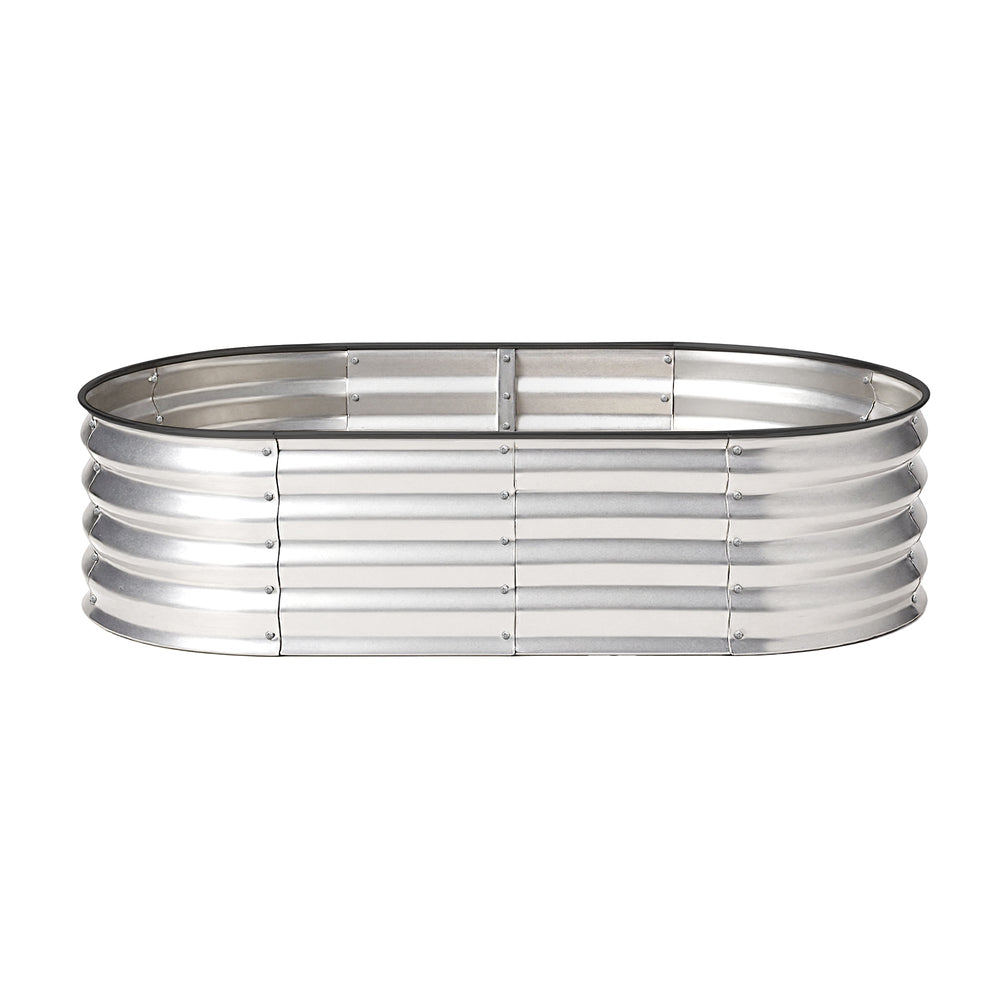 Livsip Outdoor Garden Bed Oval Galvanised Steel 160x80x42cm Silver