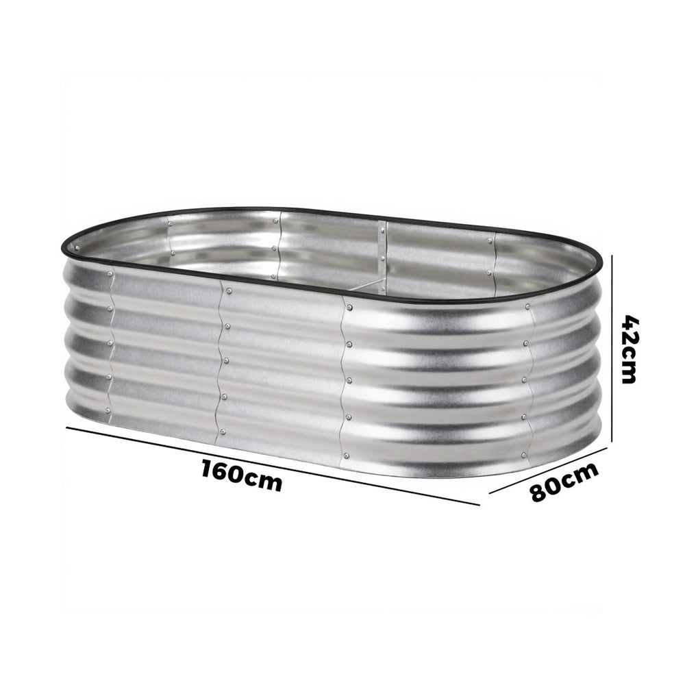Livsip Outdoor Garden Bed Oval Galvanised Steel 160x80x42cm Silver