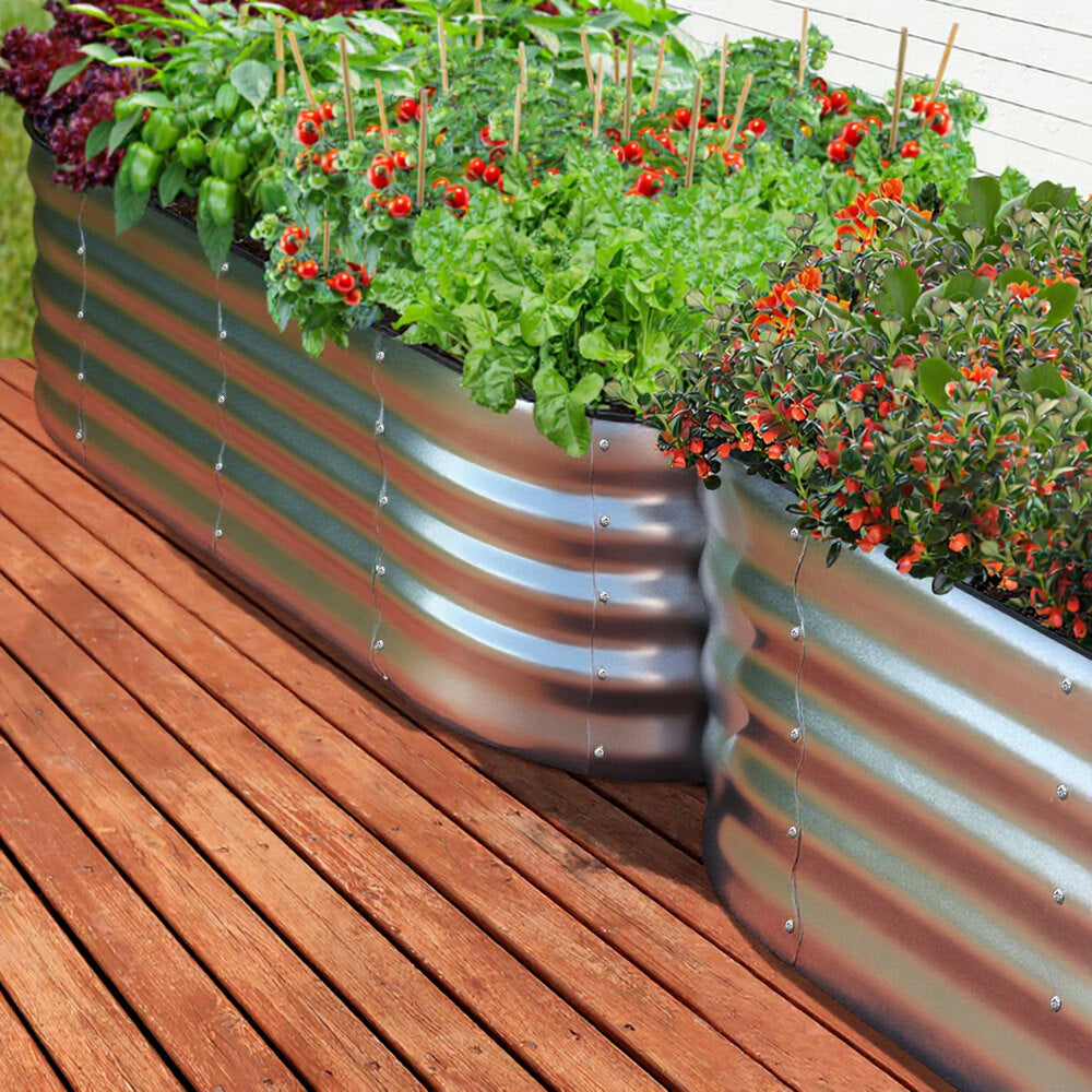 Livsip Outdoor Garden Bed Oval Galvanised Steel 160x80x42cm Silver