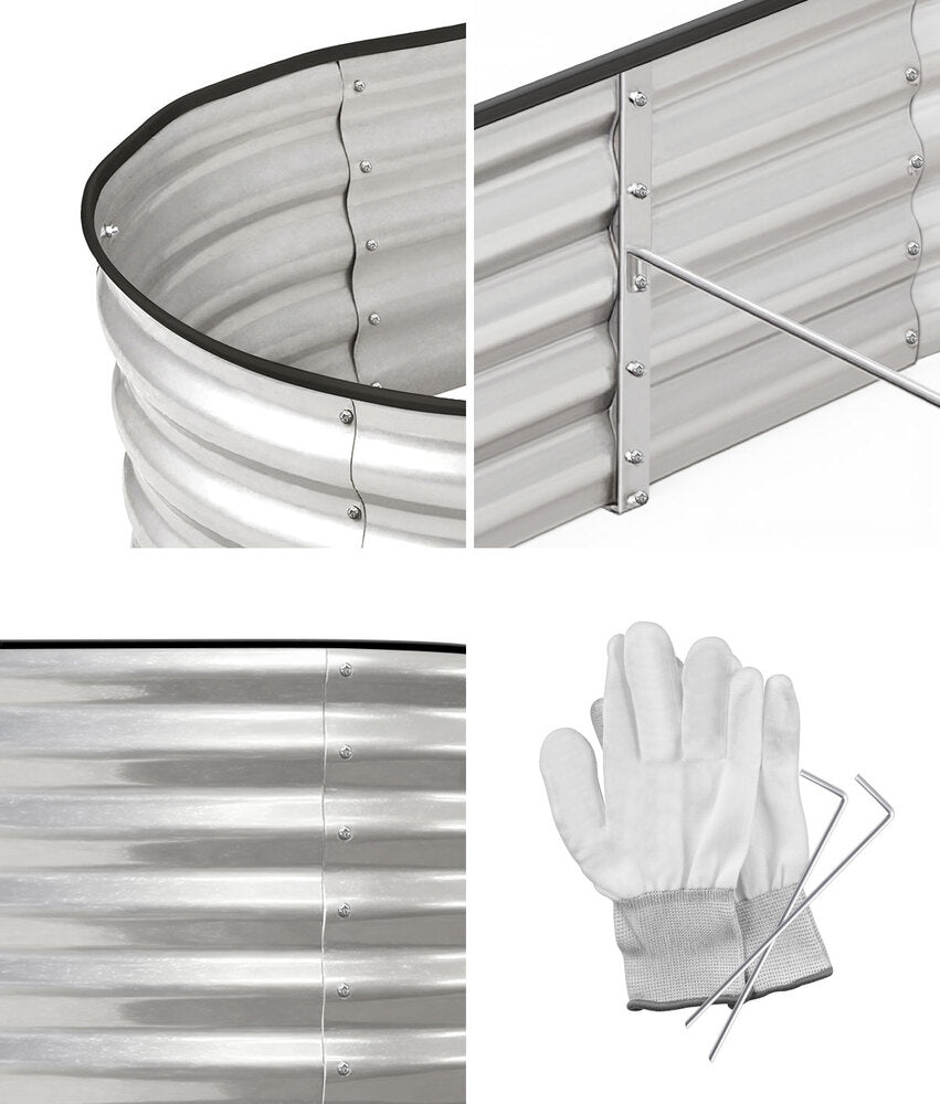 Livsip Outdoor Garden Bed Oval Galvanised Steel 160x80x42cm Silver