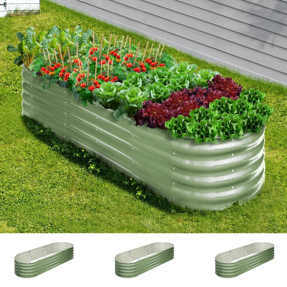 3x Garden Bed 240x80x42cm Planter Box Raised Container Galvanised Green