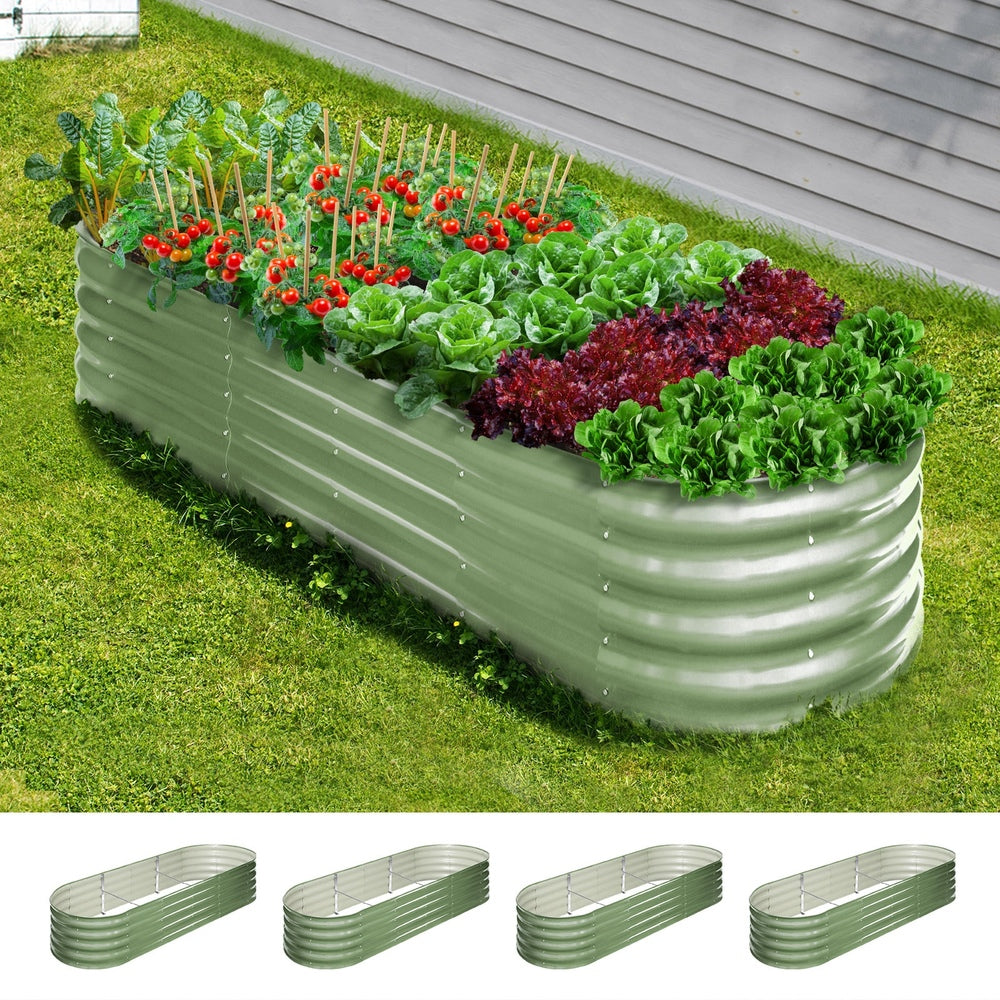 4x Garden Bed 240x80x42cm Planter Box Raised Container Galvanised Green