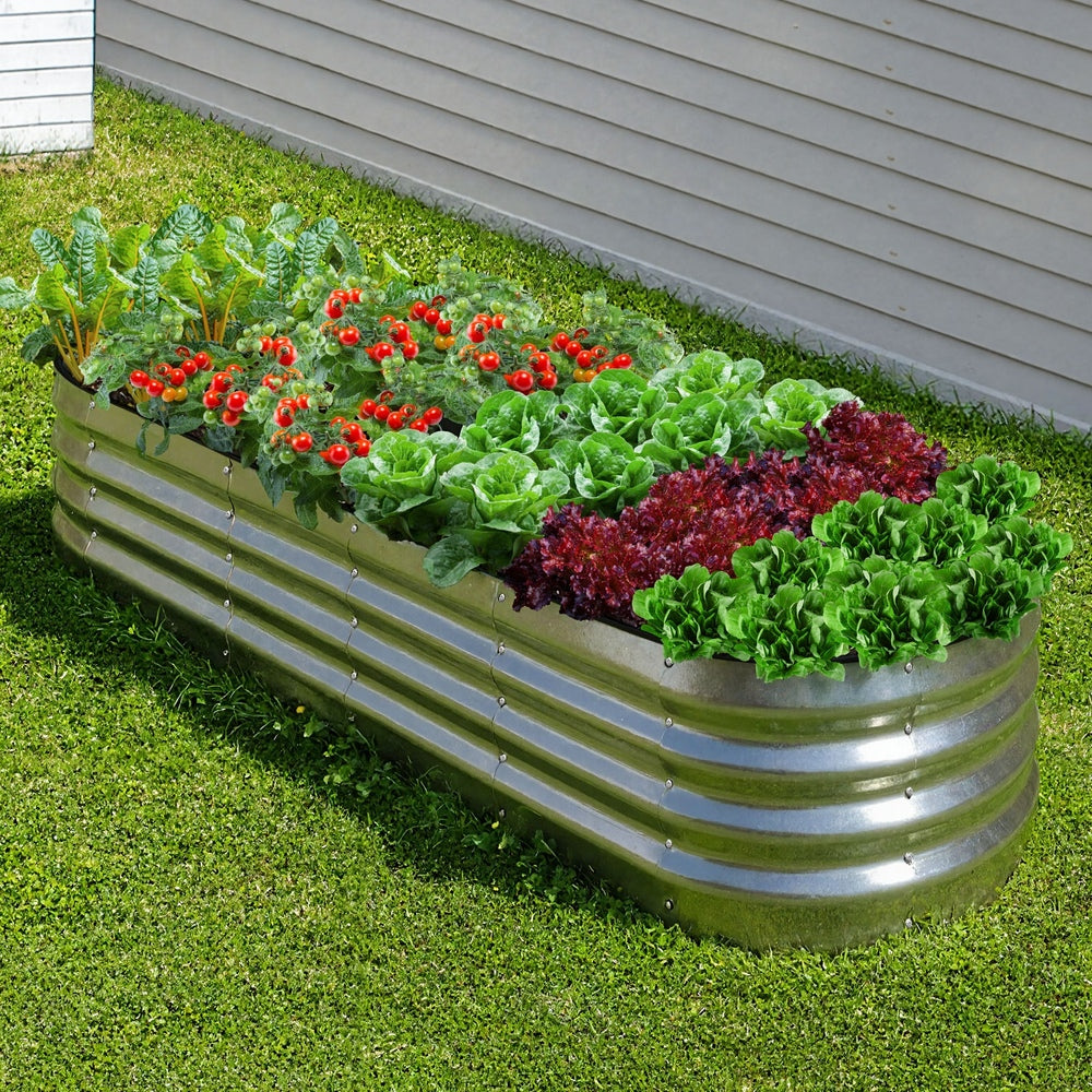 Livsip Outdoor Garden Bed Oval Galvanised Steel 240x80x42cm Silver