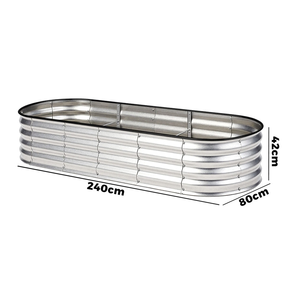 Livsip Outdoor Garden Bed Oval Galvanised Steel 240x80x42cm Silver