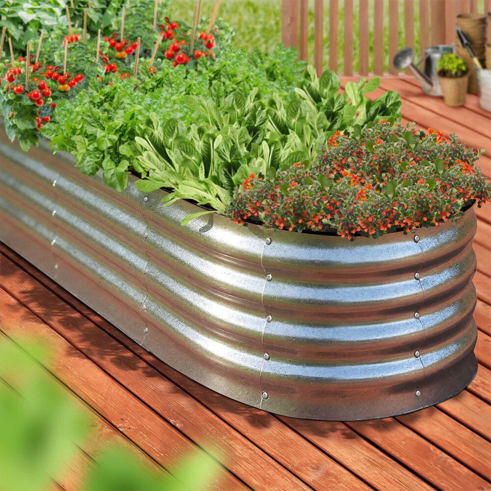 Livsip Outdoor Garden Bed Oval Galvanised Steel 240x80x42cm Silver