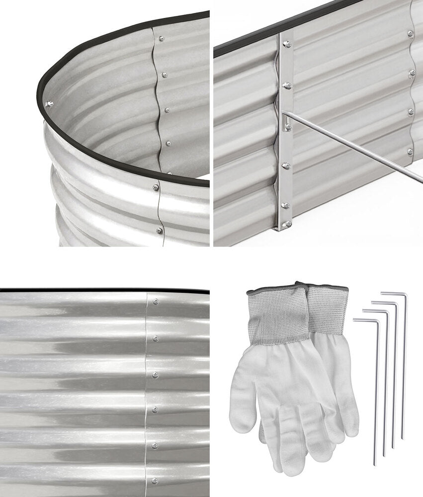 Livsip Outdoor Garden Bed Oval Galvanised Steel 240x80x42cm Silver