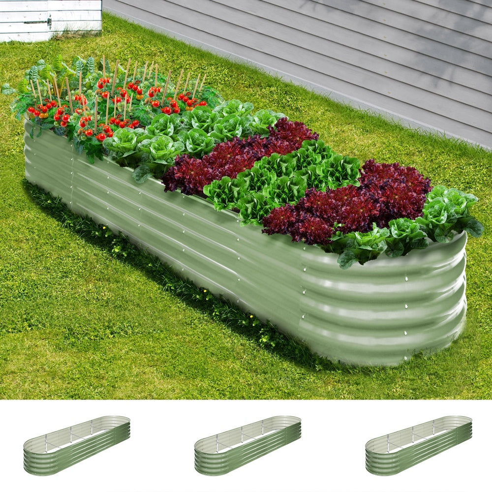 Livsip 3x Garden Bed 320x80x42cm Planter Box Raised Container Galvanised Green