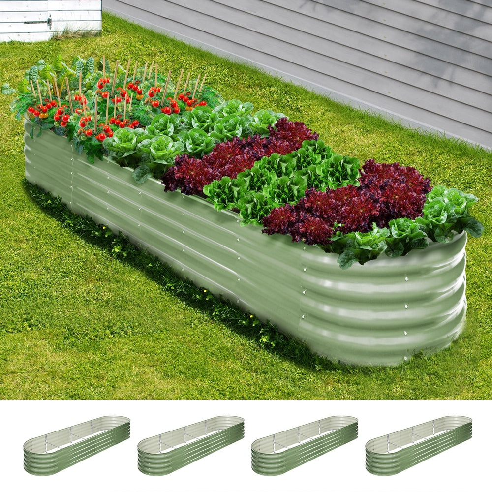 Livsip 4x Garden Bed 320x80x42cm Planter Box Raised Container Galvanised Green
