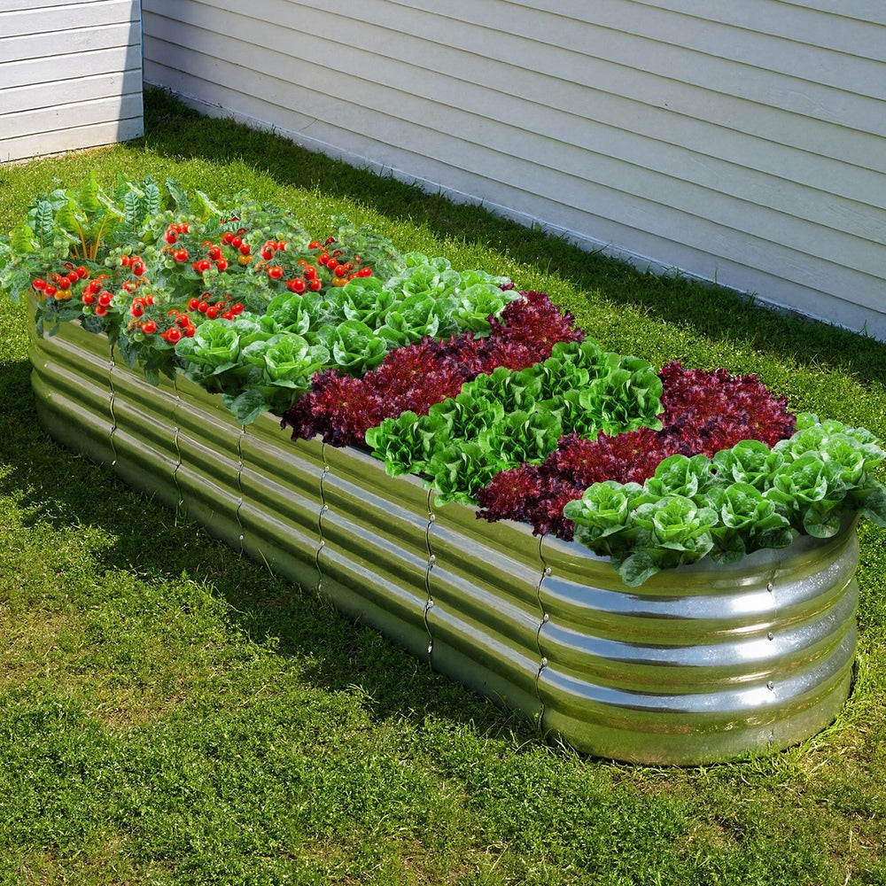 Livsip Garden Bed Oval Galvanised Steel Container 320x80x42cm Silver