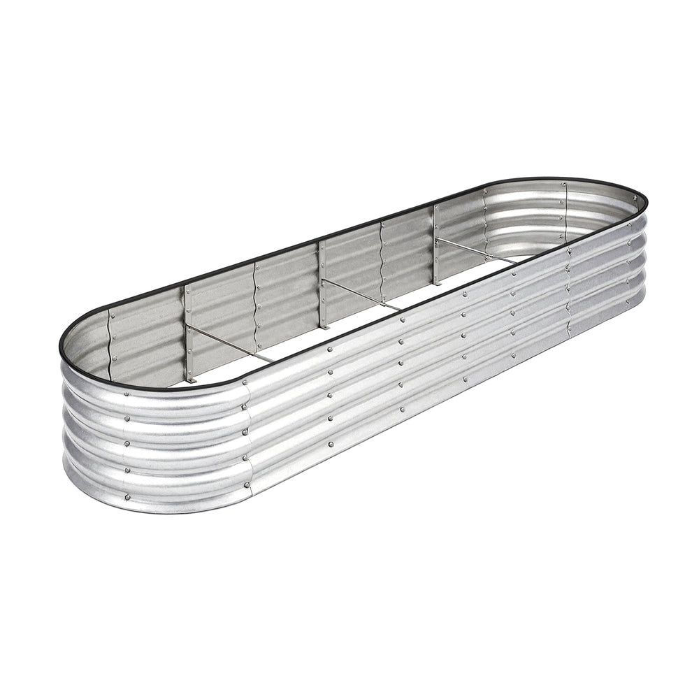Livsip Garden Bed Oval Galvanised Steel Container 320x80x42cm Silver