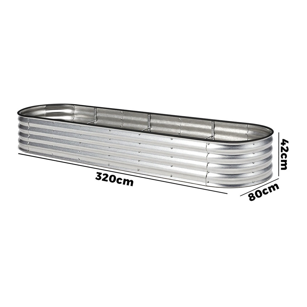 Livsip Garden Bed Oval Galvanised Steel Container 320x80x42cm Silver