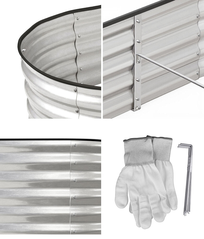 Livsip Garden Bed Oval Galvanised Steel Container 320x80x42cm Silver