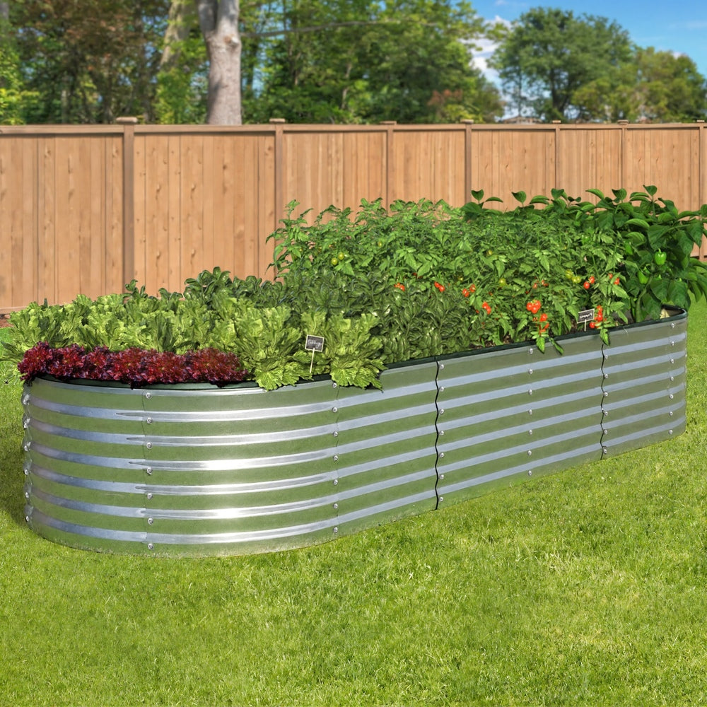 Livsip Garden Bed Oval Galvanised Steel Container 240x80x56cm Silver