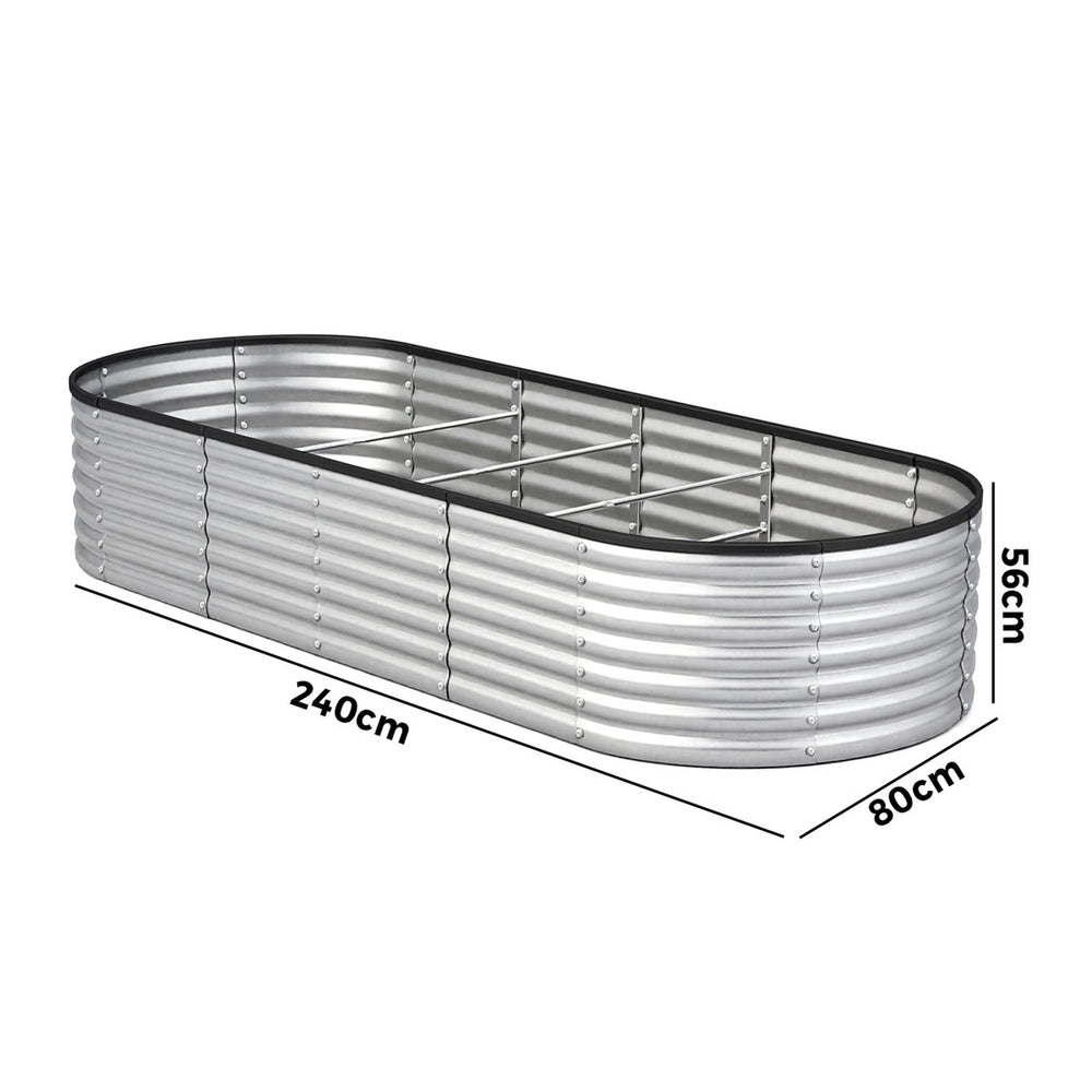 Livsip Garden Bed Oval Galvanised Steel Container 240x80x56cm Silver