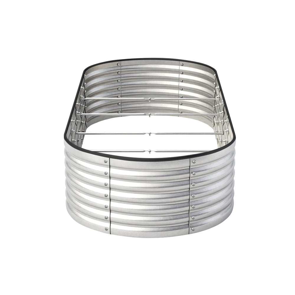 Livsip Garden Bed Oval Galvanised Steel Container 240x80x56cm Silver