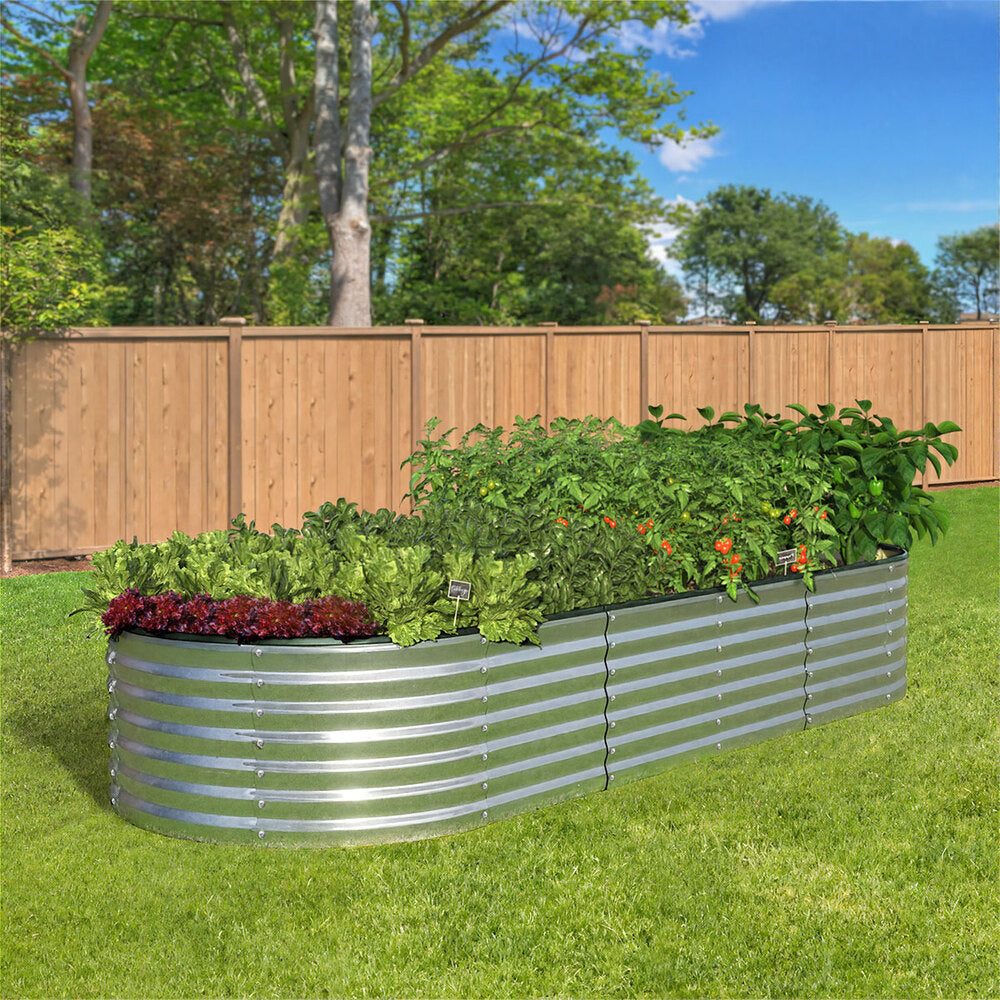 Livsip Garden Bed Oval Galvanised Steel Container 240x80x56cm Silver