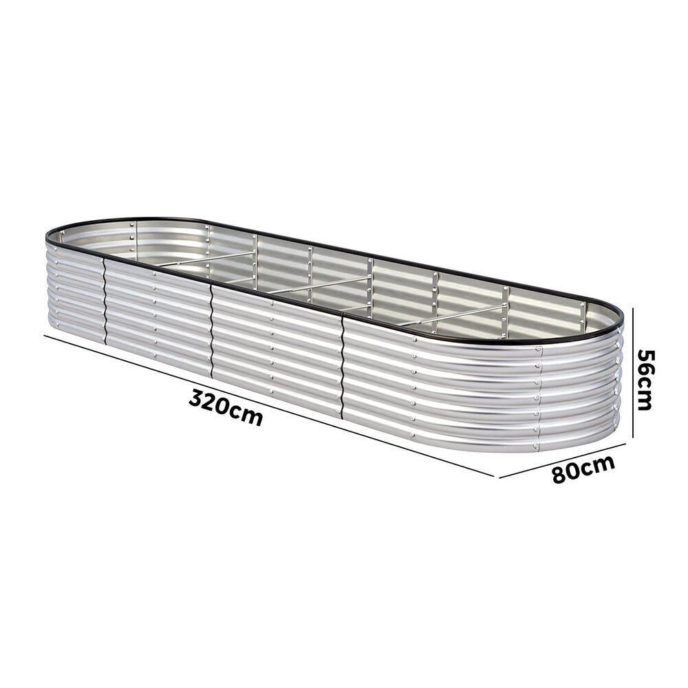 Livsip Garden Bed Oval Galvanised Steel Container 320x80x56cm Silver