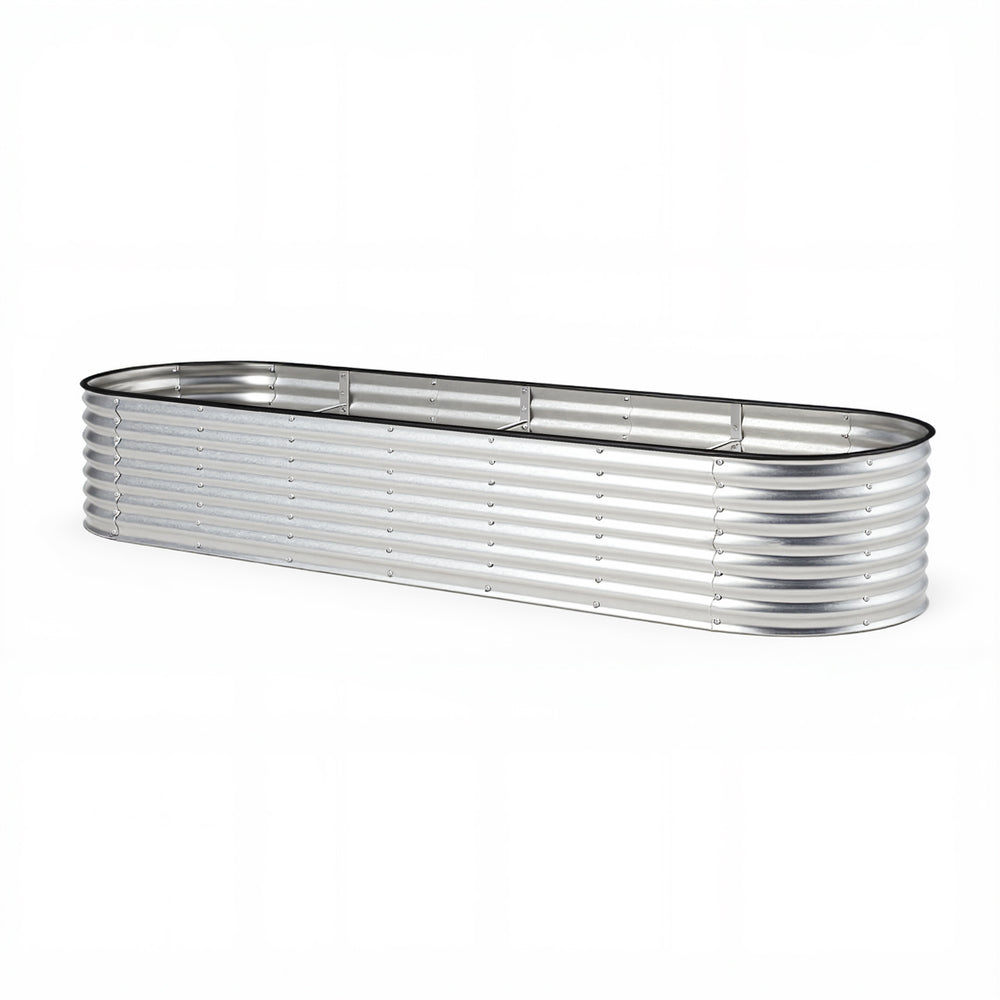Livsip Garden Bed Oval Galvanised Steel Container 320x80x56cm Silver