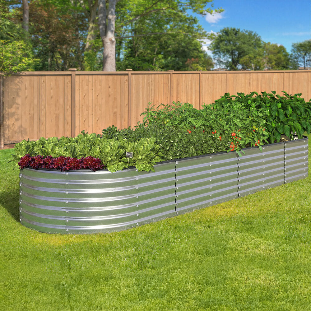 Livsip Garden Bed Oval Galvanised Steel Container 320x80x56cm Silver