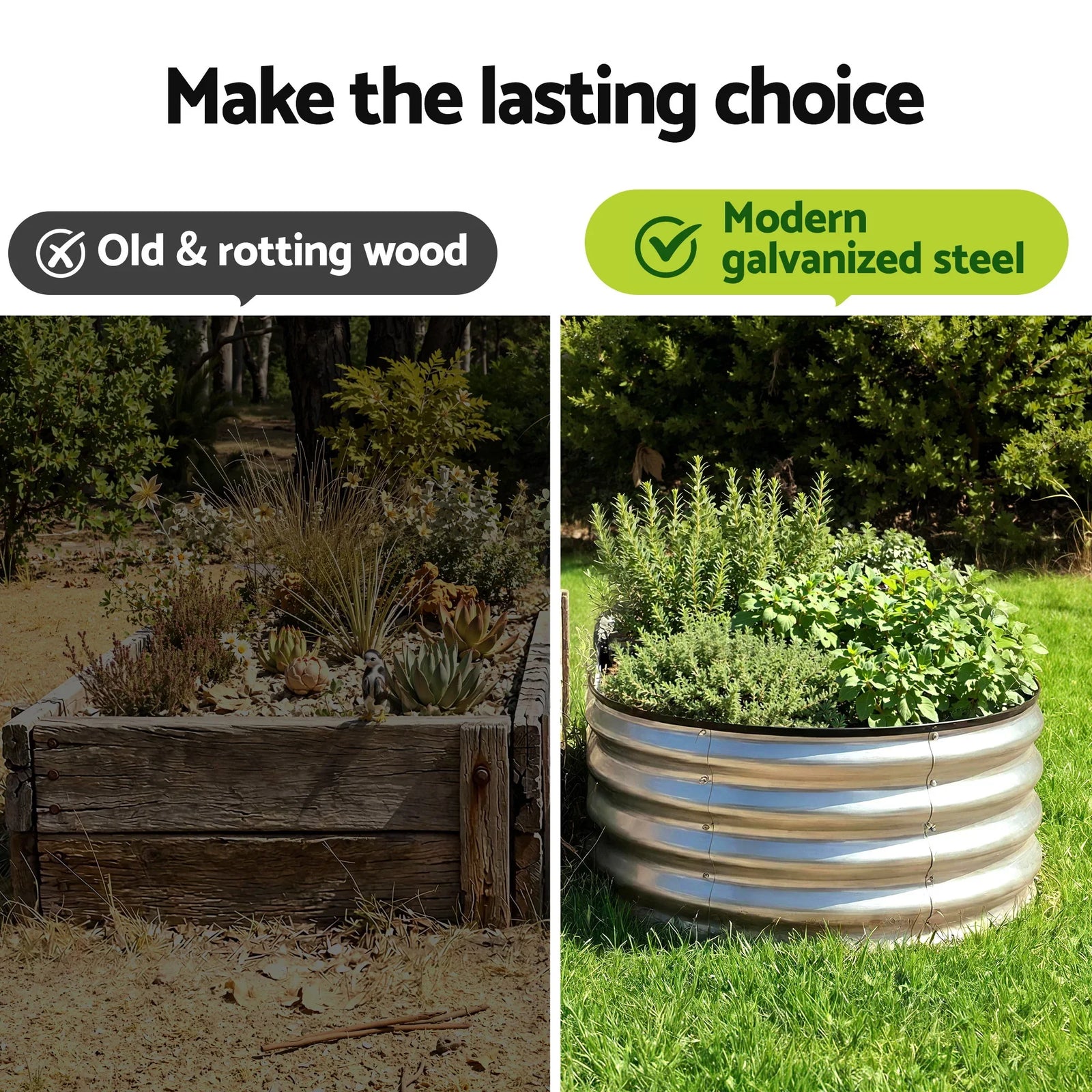 Raised Garden Bed 120×60×30cm – Galvanised Steel, Rust‑Resistant, Oval
