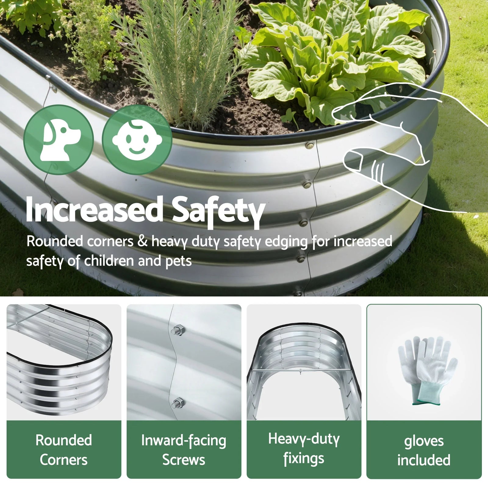 Raised Garden Bed 120×60×30cm – Galvanised Steel, Rust‑Resistant, Oval