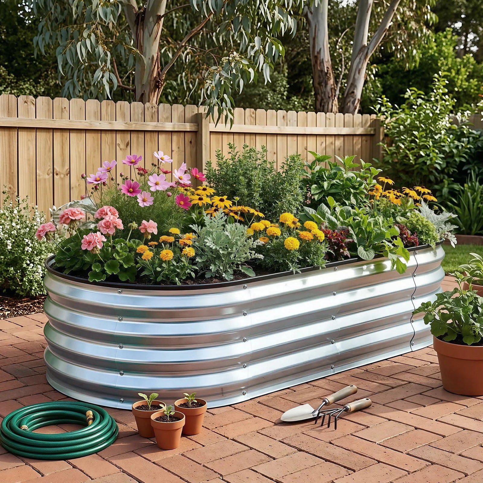 Raised Garden Bed 120×60×30cm – Galvanised Steel, Rust‑Resistant, Oval