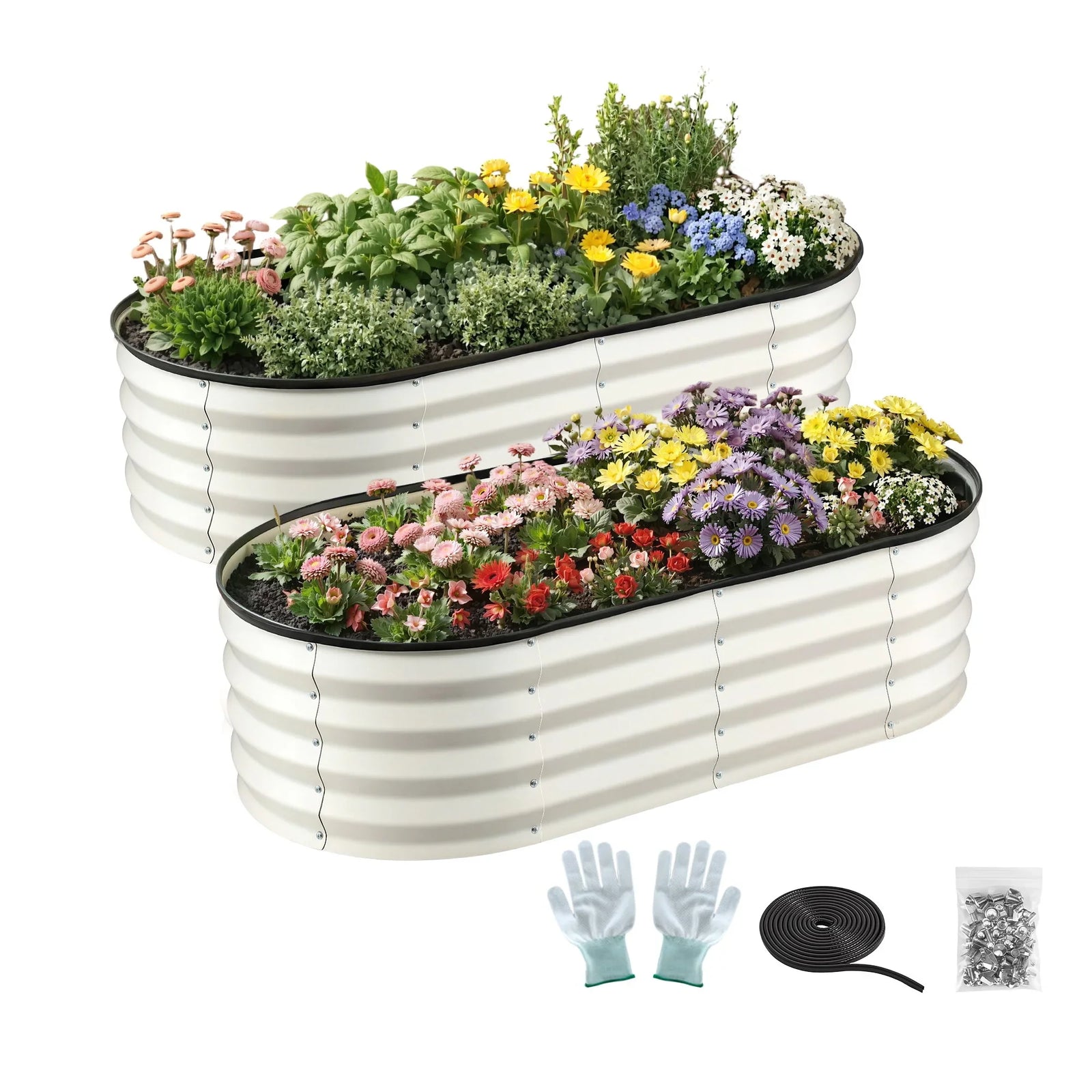 2‑Pack Raised Garden Beds – Galvanised Steel 120×60×30cm, Open Base, White