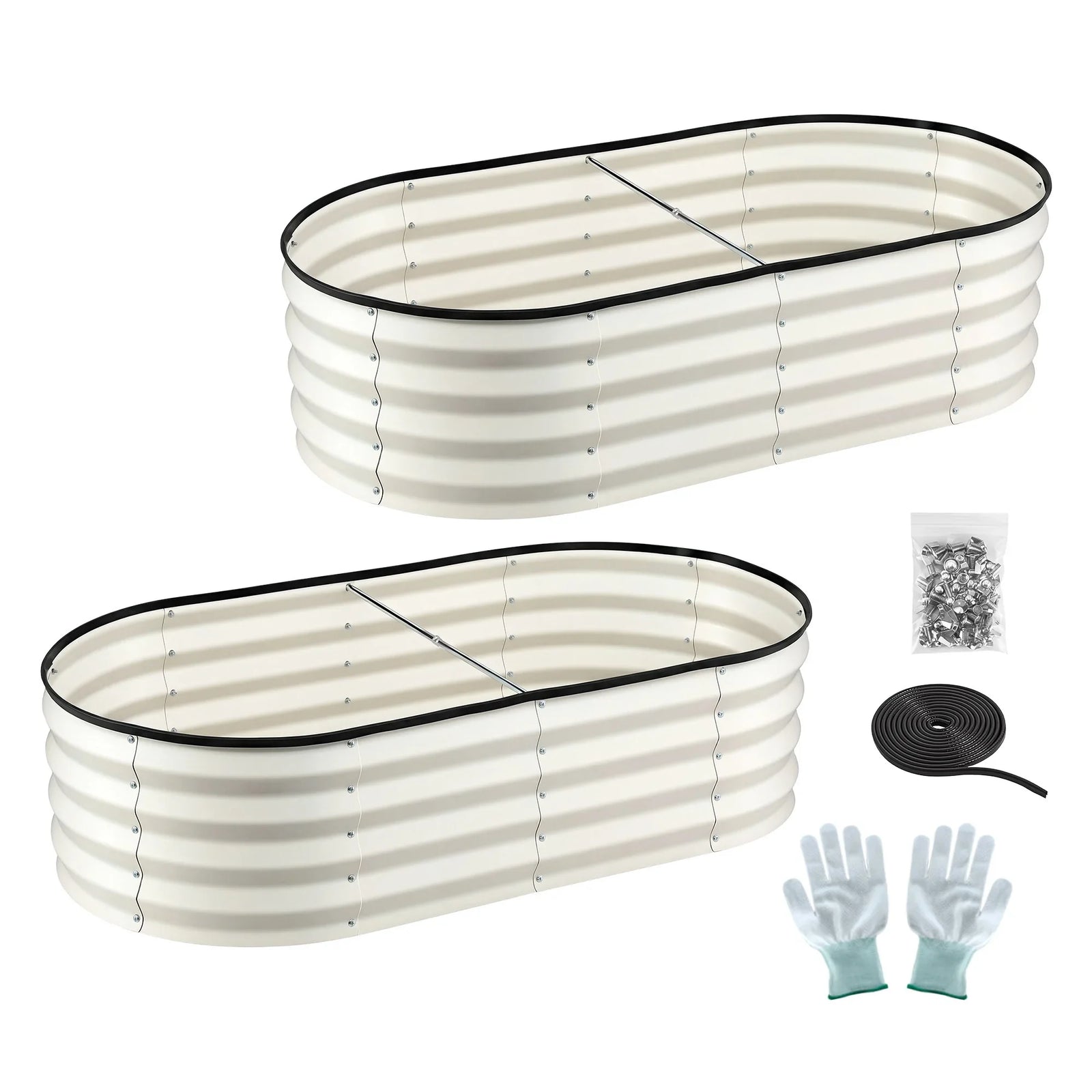 2‑Pack Raised Garden Beds – Galvanised Steel 120×60×30cm, Open Base, White