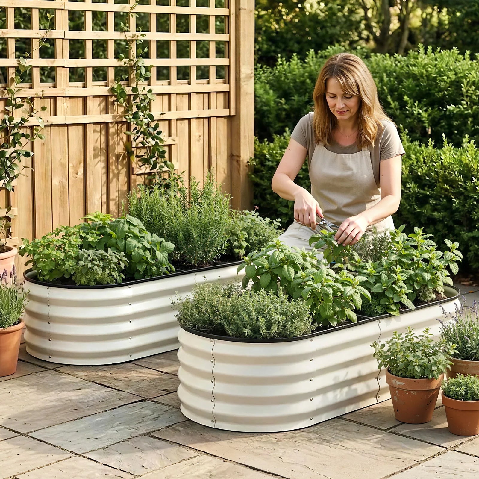 2‑Pack Raised Garden Beds – Galvanised Steel 120×60×30cm, Open Base, White