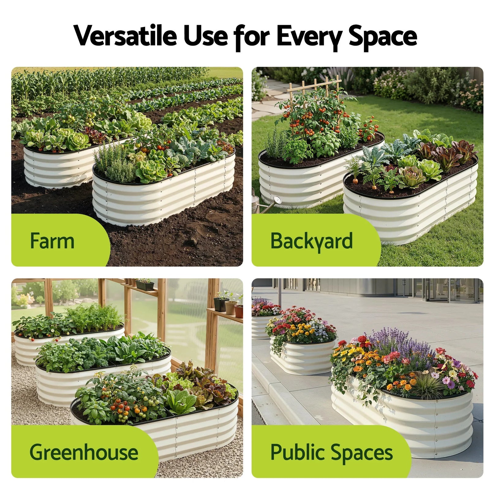 2‑Pack Raised Garden Beds – Galvanised Steel 120×60×30cm, Open Base, White