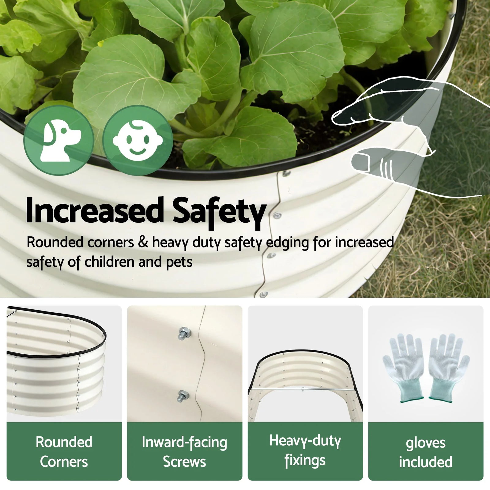 2‑Pack Raised Garden Beds – Galvanised Steel 120×60×30cm, Open Base, White