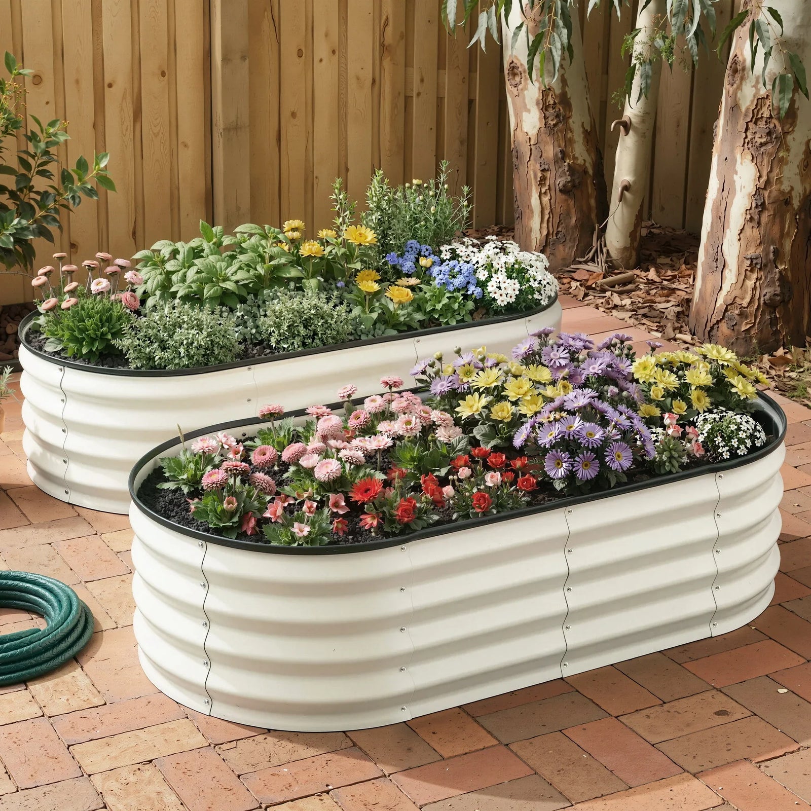 2‑Pack Raised Garden Beds – Galvanised Steel 120×60×30cm, Open Base, White