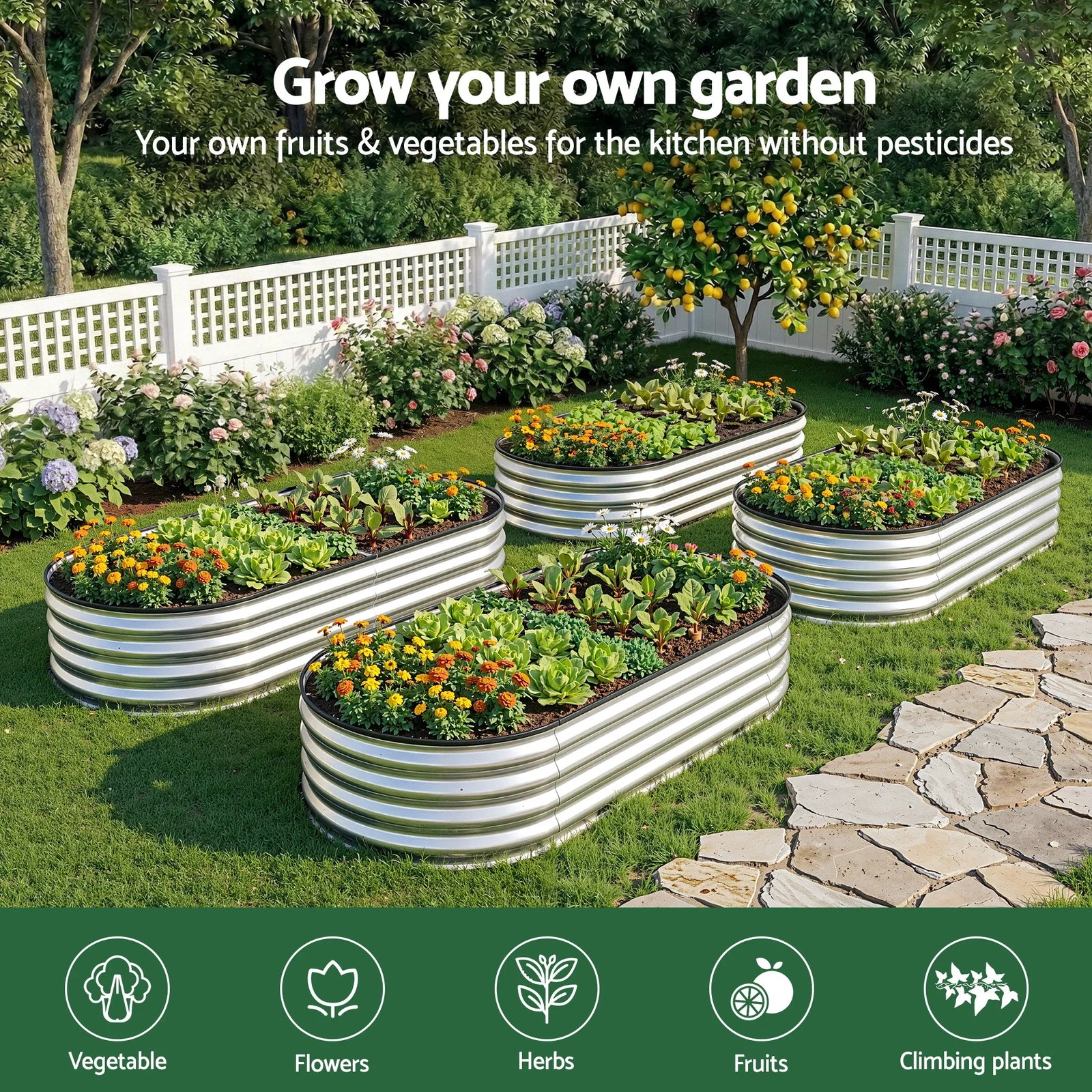 Raised Garden Bed 150×70×30cm – Galvanised Steel, Rust‑Resistant, Oval