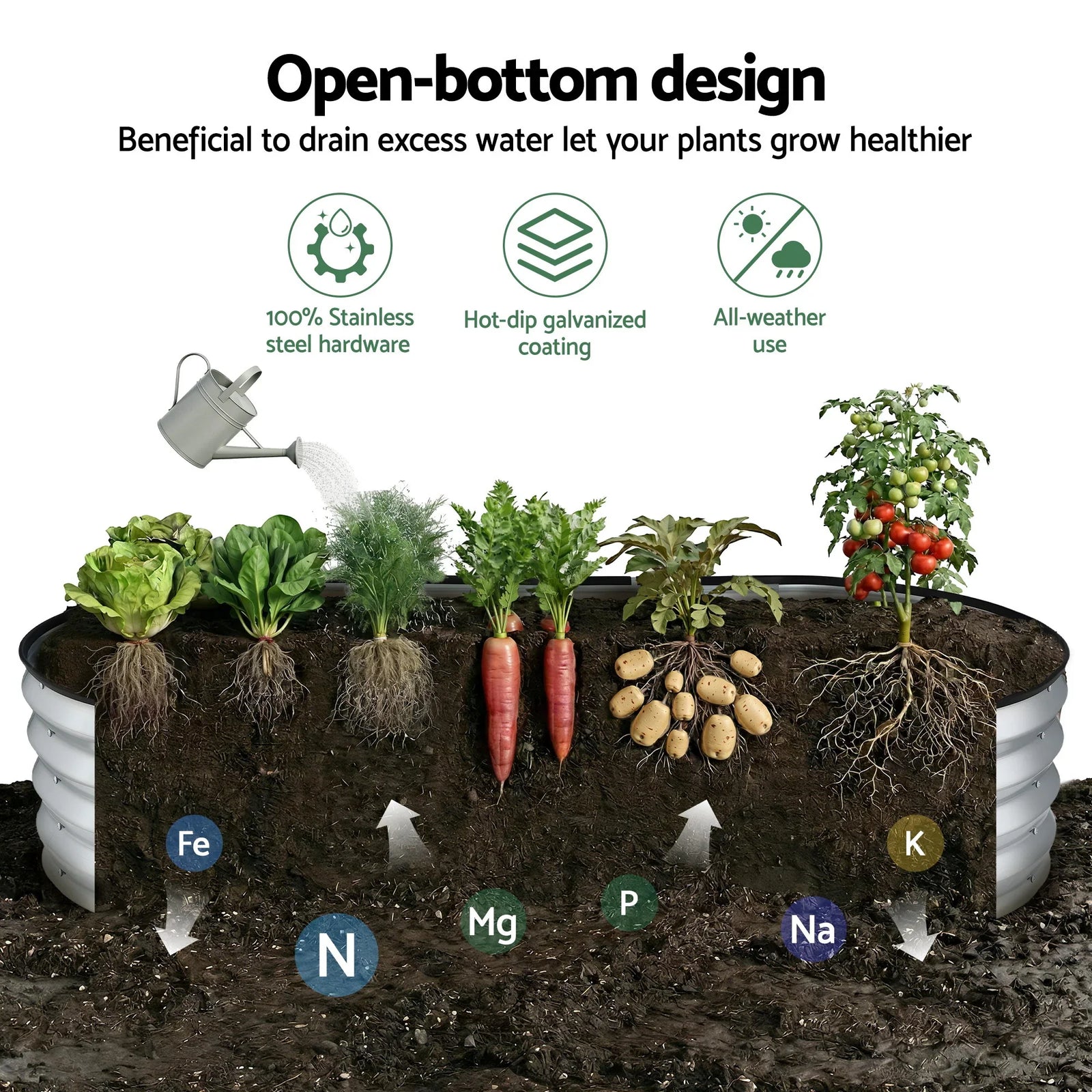Raised Garden Bed 150×70×30cm – Galvanised Steel, Rust‑Resistant, Oval