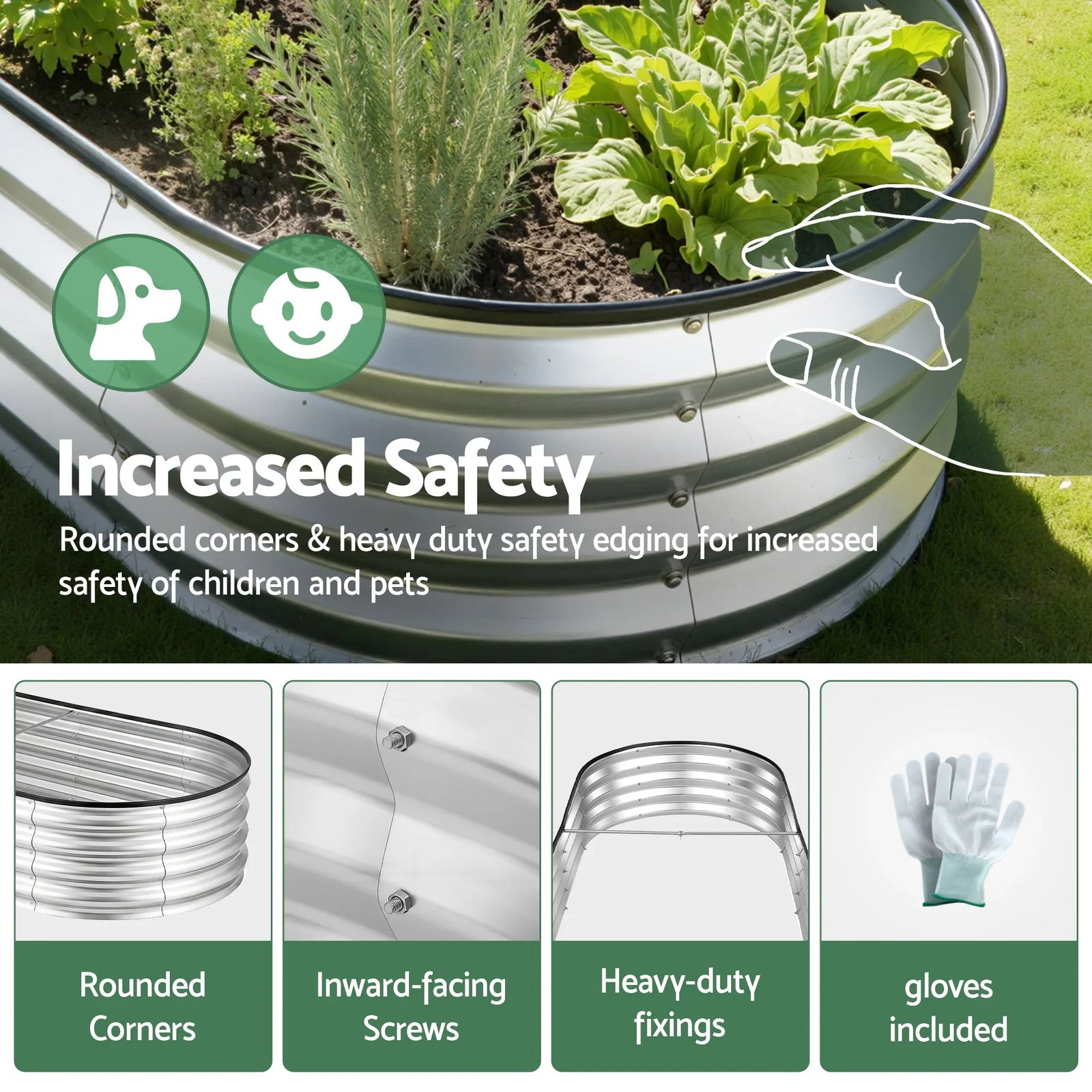 Raised Garden Bed 150×70×30cm – Galvanised Steel, Rust‑Resistant, Oval