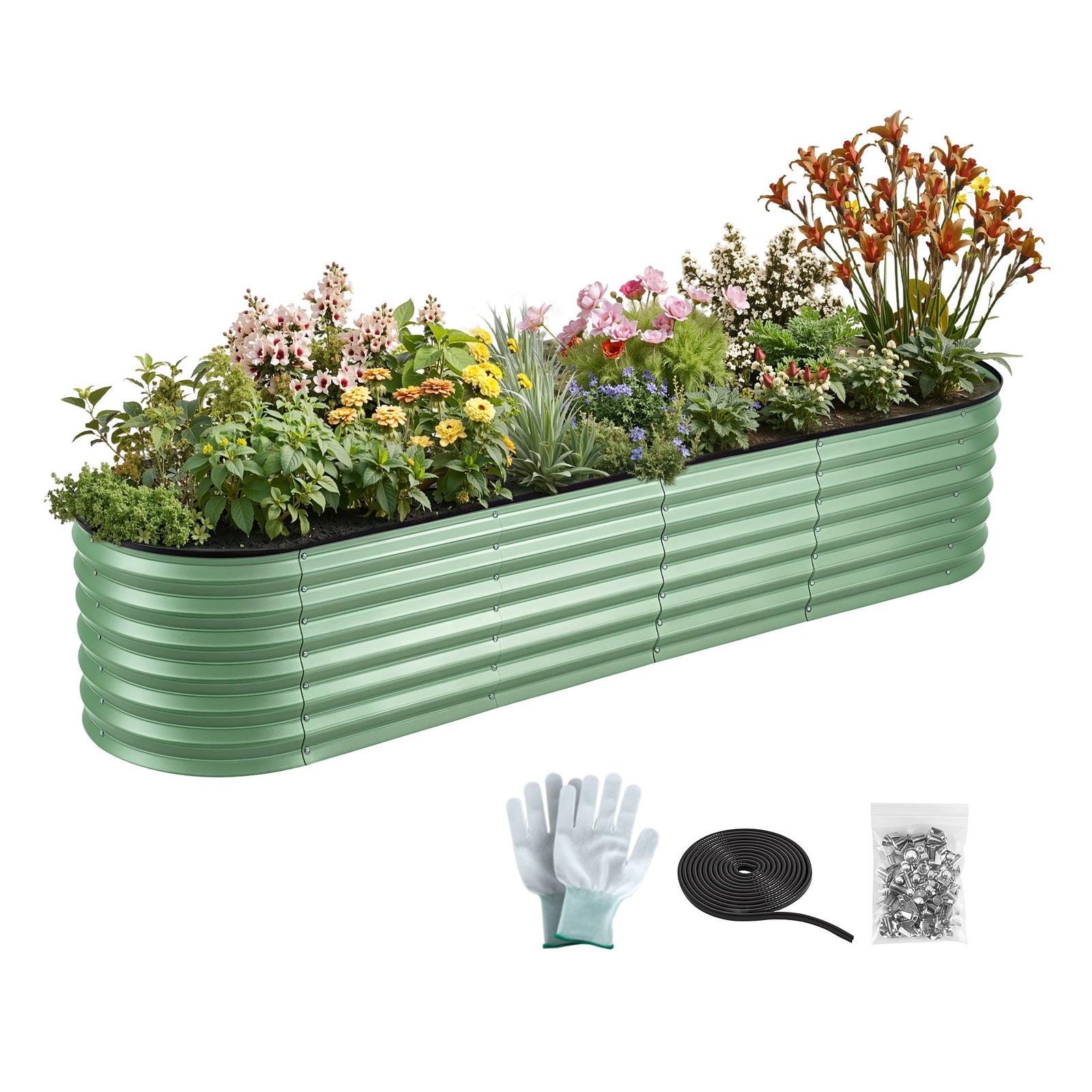Oval Raised Garden Bed Galvanised Planter Box Rust Resistant 240x60x45cm Green