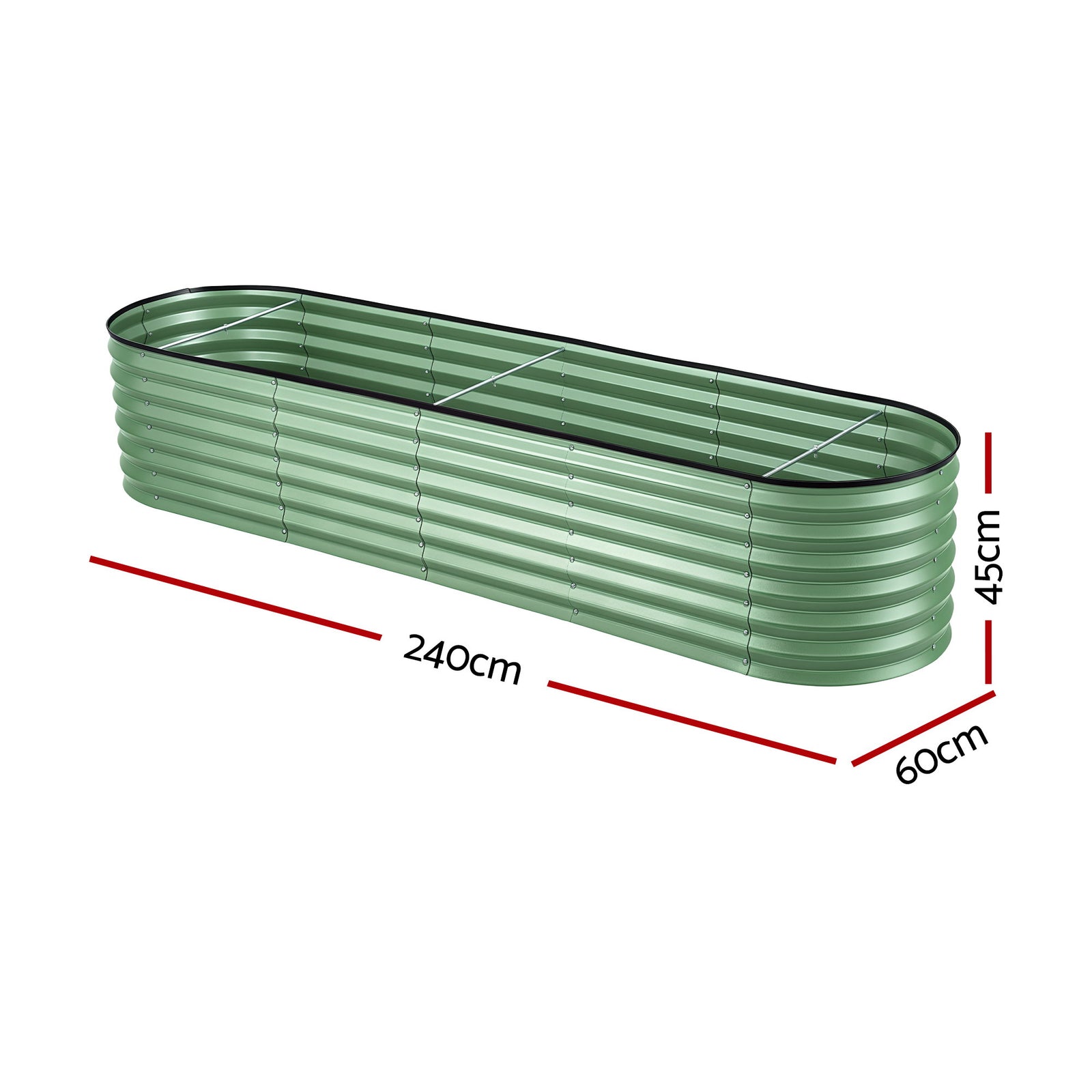 Oval Raised Garden Bed Galvanised Planter Box Rust Resistant 240x60x45cm Green