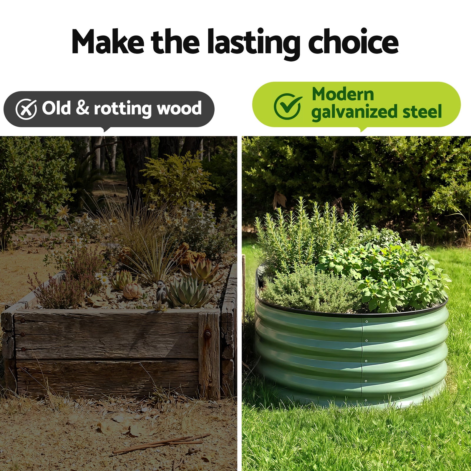Oval Raised Garden Bed Galvanised Planter Box Rust Resistant 240x60x45cm Green