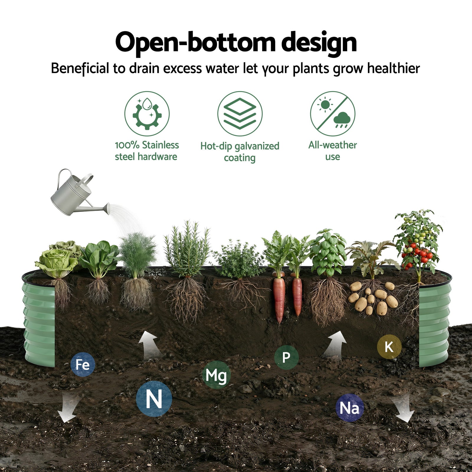 Oval Raised Garden Bed Galvanised Planter Box Rust Resistant 240x60x45cm Green