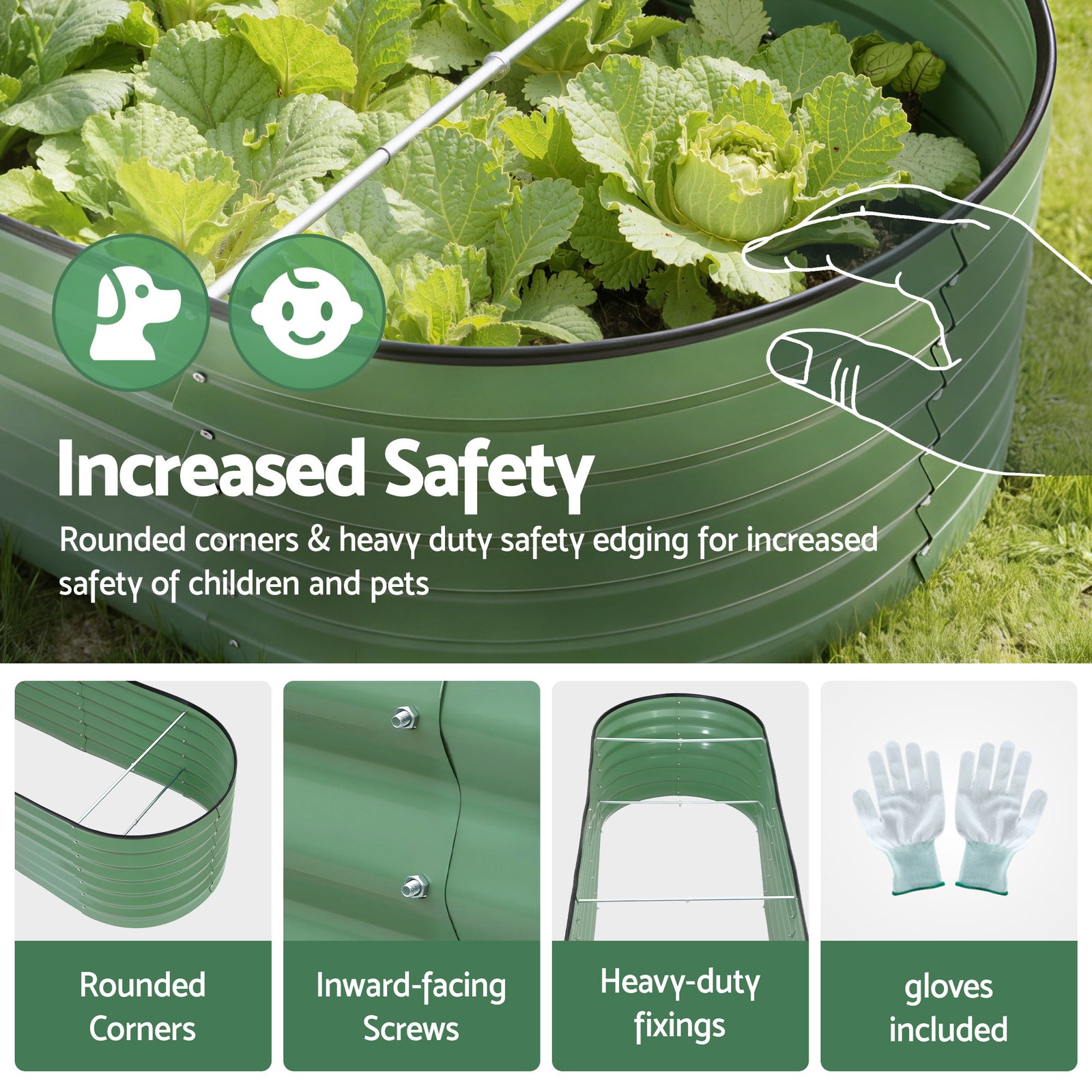 Oval Raised Garden Bed Galvanised Planter Box Rust Resistant 240x60x45cm Green