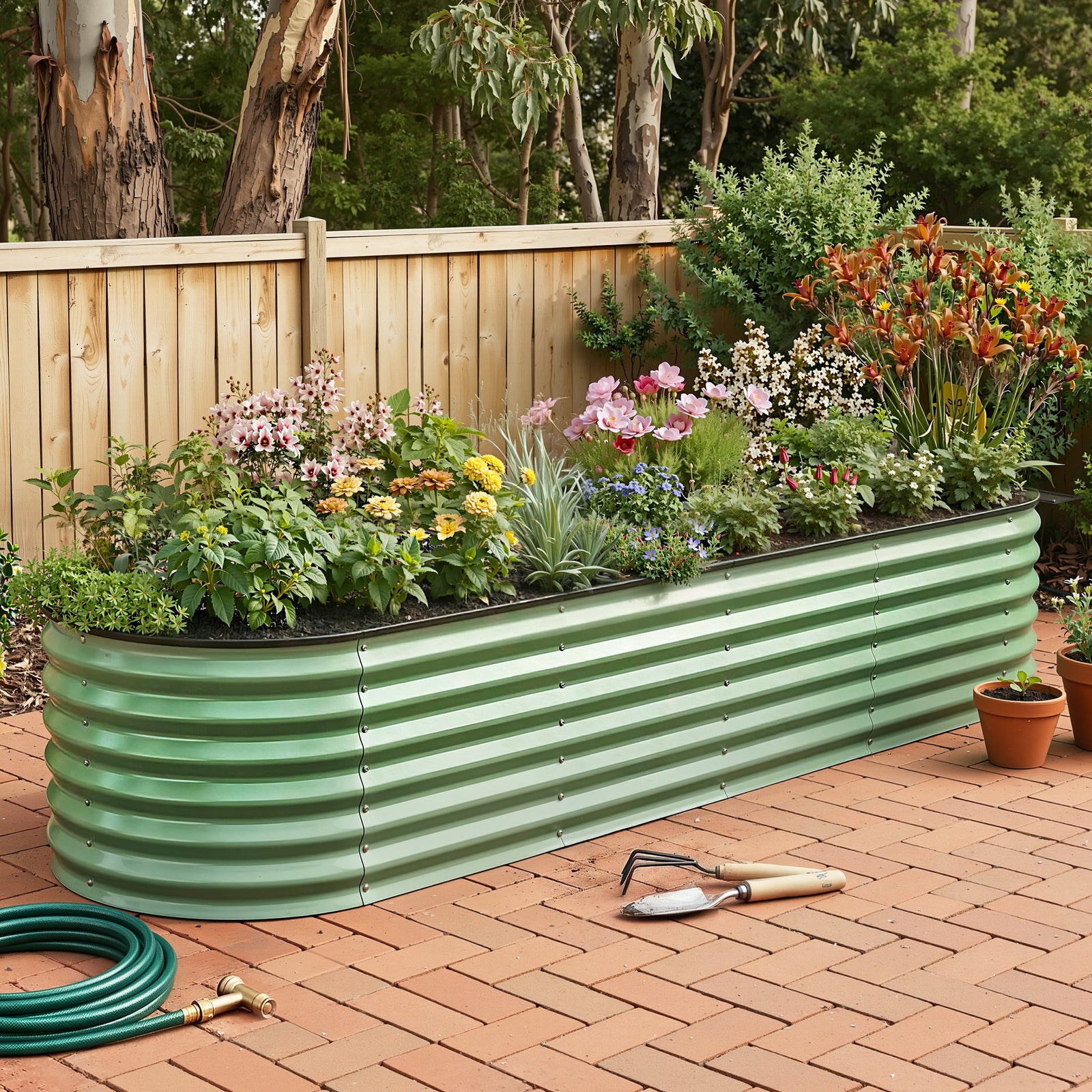 Oval Raised Garden Bed Galvanised Planter Box Rust Resistant 240x60x45cm Green