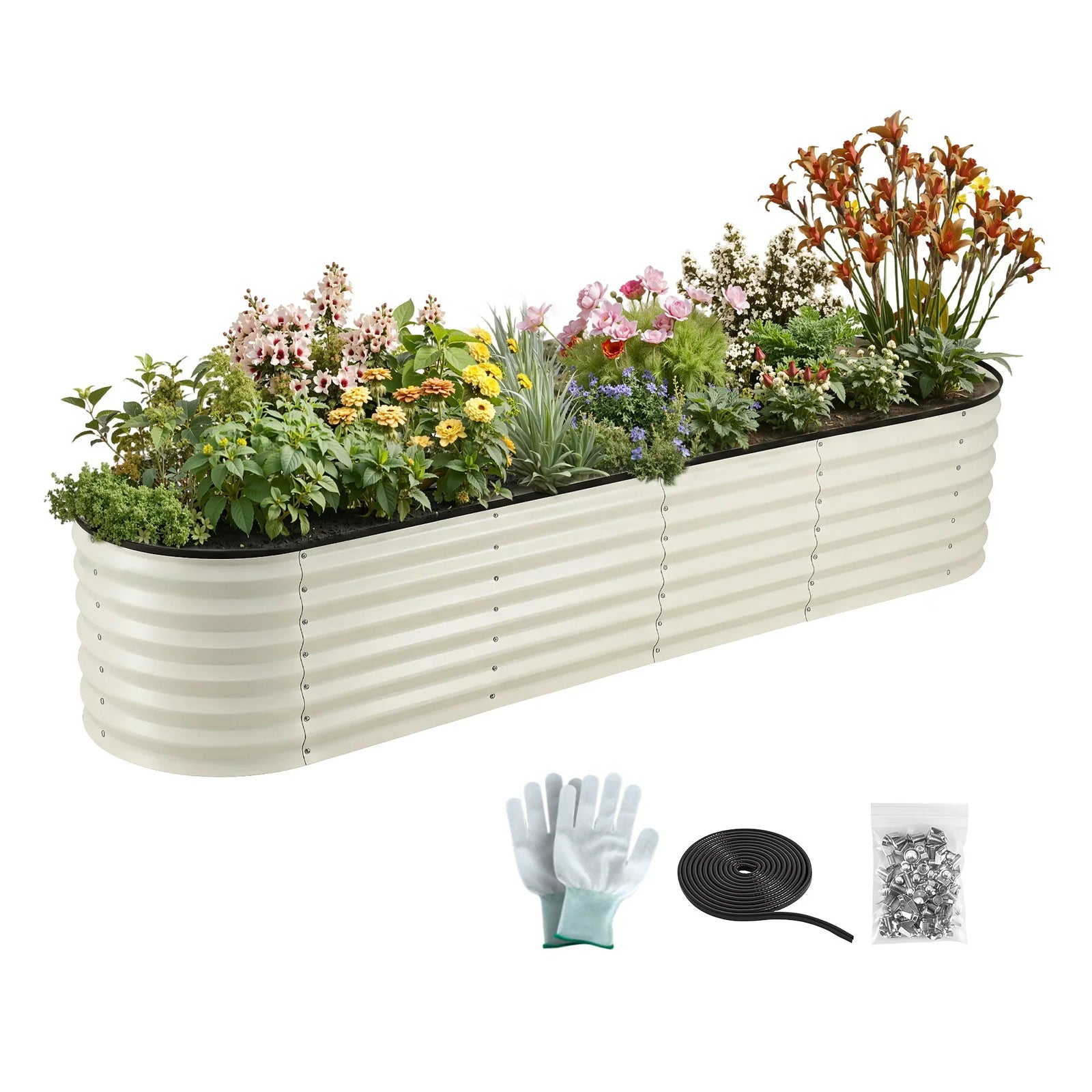Oval Raised Garden Bed Galvanised Planter Box Rust Resistant 240x60x45cm White
