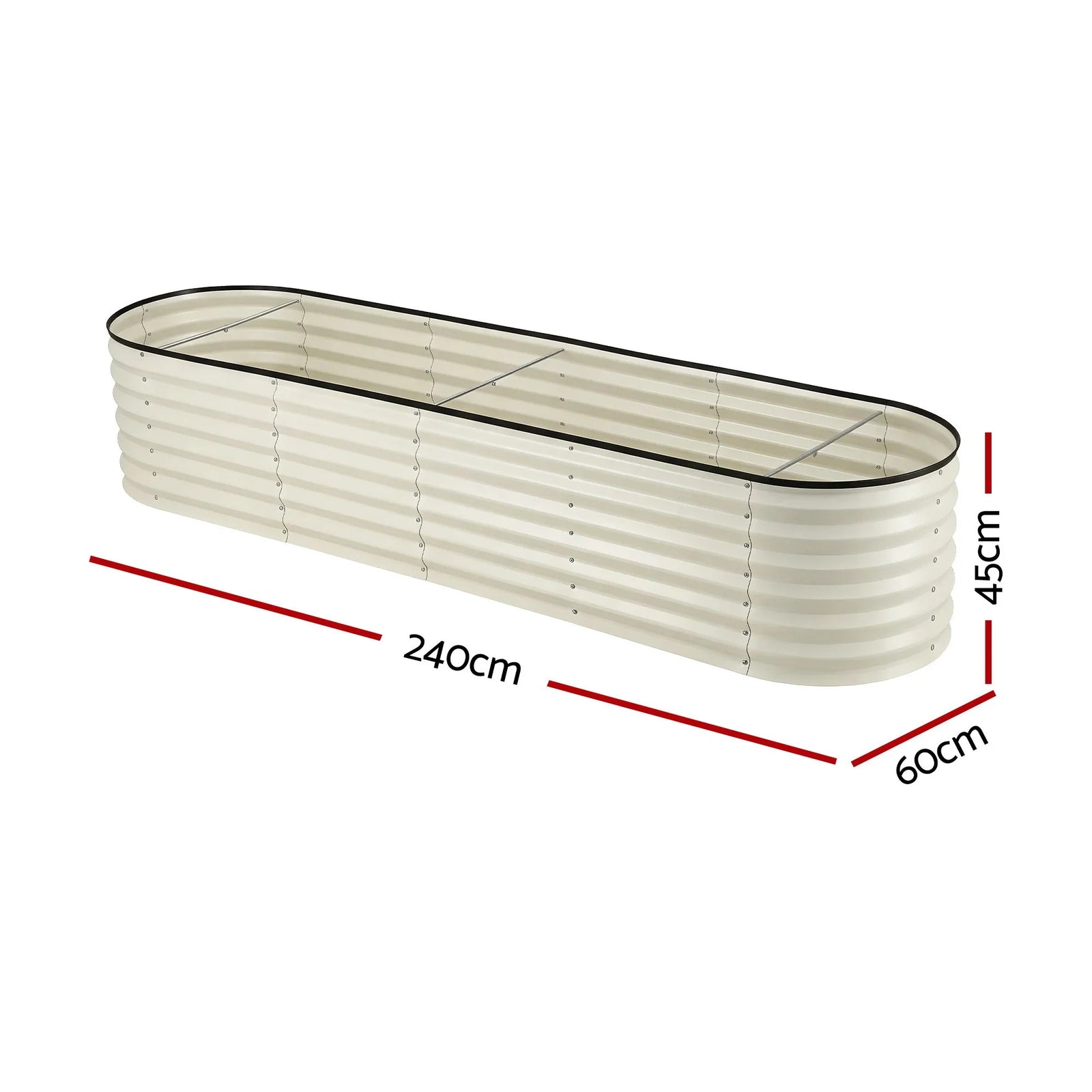 Oval Raised Garden Bed Galvanised Planter Box Rust Resistant 240x60x45cm White