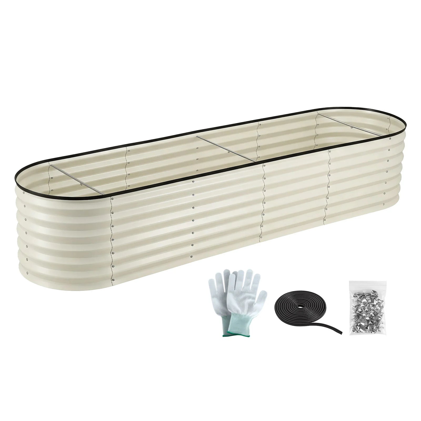 Oval Raised Garden Bed Galvanised Planter Box Rust Resistant 240x60x45cm White