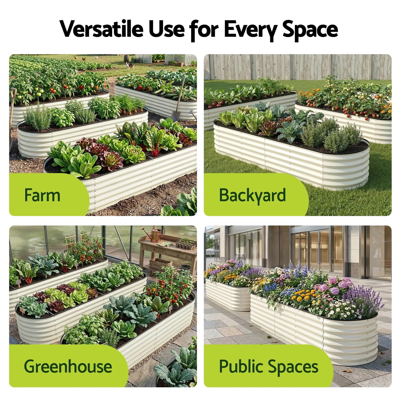 Oval Raised Garden Bed Galvanised Planter Box Rust Resistant 240x60x45cm White
