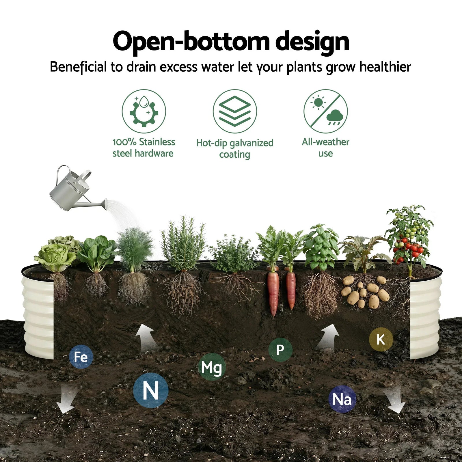 Oval Raised Garden Bed Galvanised Planter Box Rust Resistant 240x60x45cm White