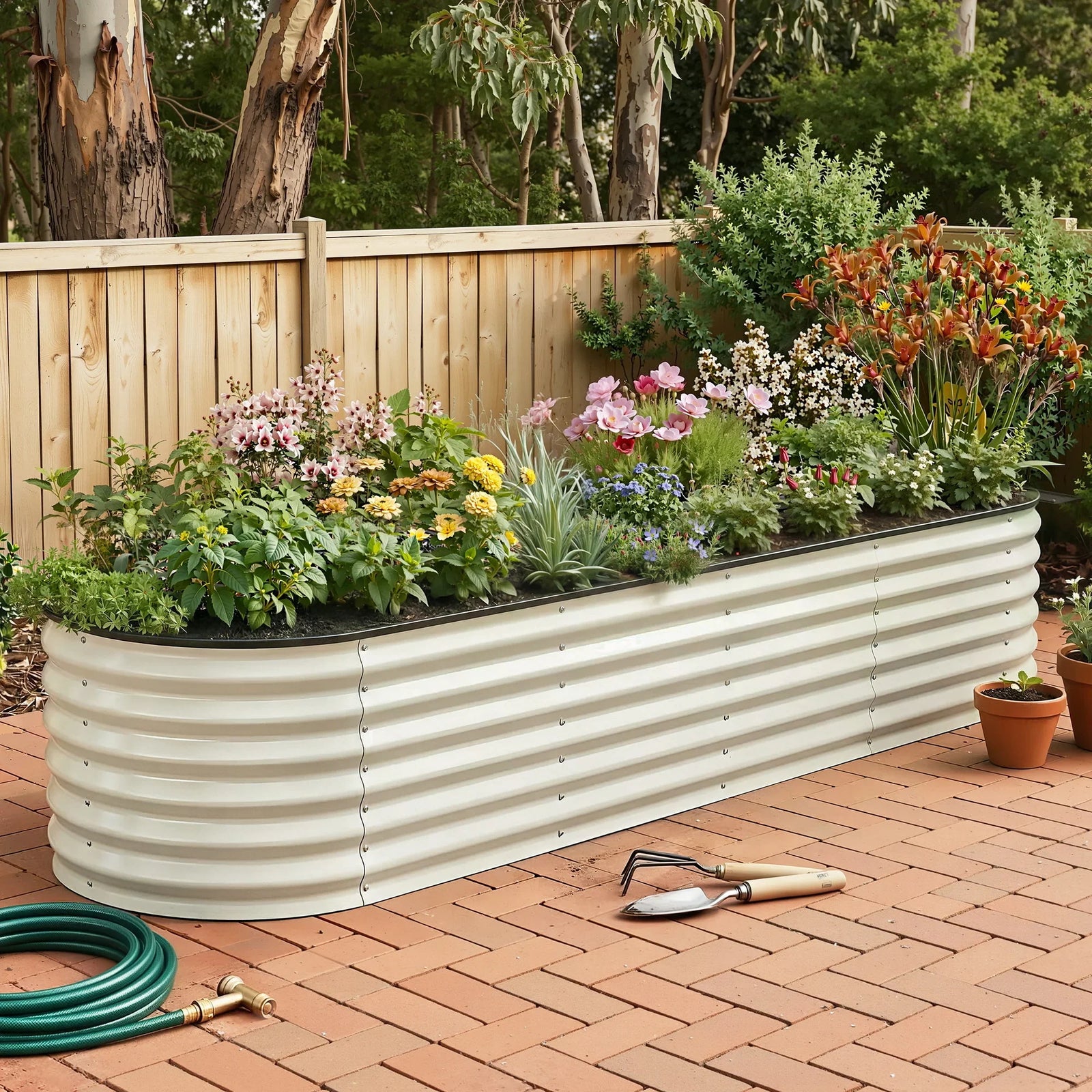Oval Raised Garden Bed Galvanised Planter Box Rust Resistant 240x60x45cm White